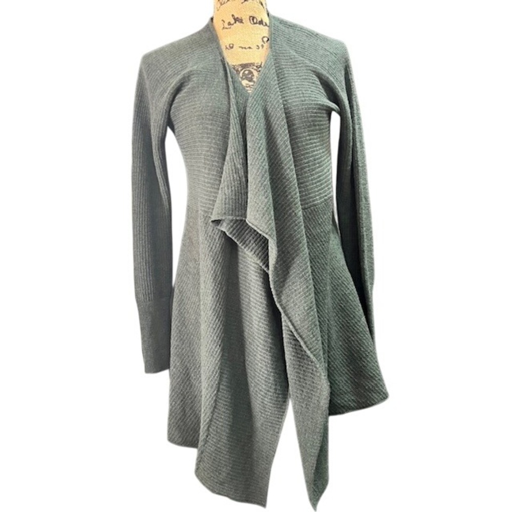 Eileen Fisher Green‎ Ribbed Knit Waterfall Open Front Cardigan Sweater Small